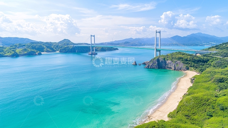 高清大图下载【趣麦麦图】碧海蓝天下的跨海大桥