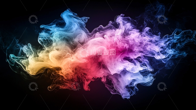高清大图下载【趣麦麦图】彩色烟雾在黑暗背景中