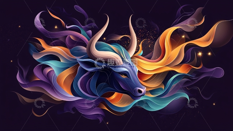 高清大图下载【趣麦麦图】色彩斑斓的牛抽象画