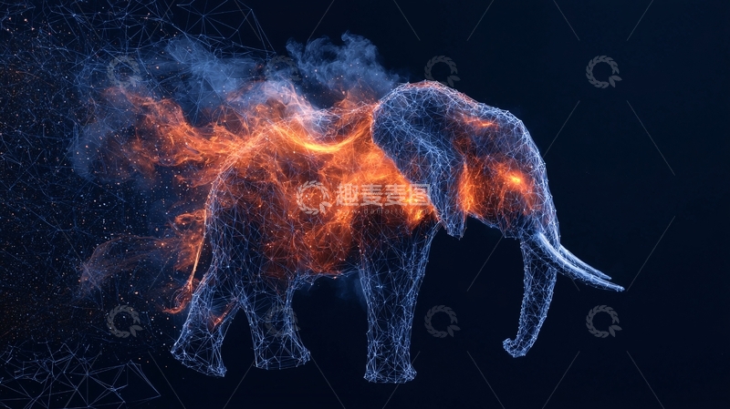 高清大图下载【趣麦麦图】火焰缠绕的大象轮廓