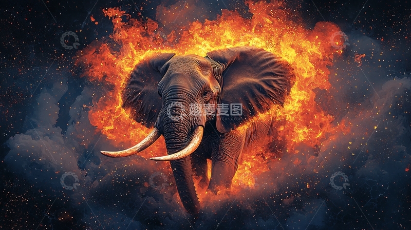 高清大图下载【趣麦麦图】烈焰燃烧的大象