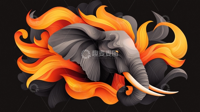 高清大图下载【趣麦麦图】火焰环绕的大象