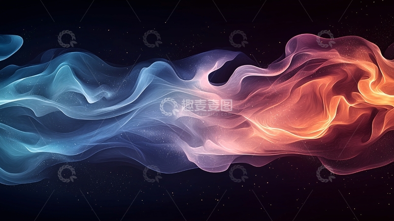 高清大图下载【趣麦麦图】蓝色与橙色交织的烟雾