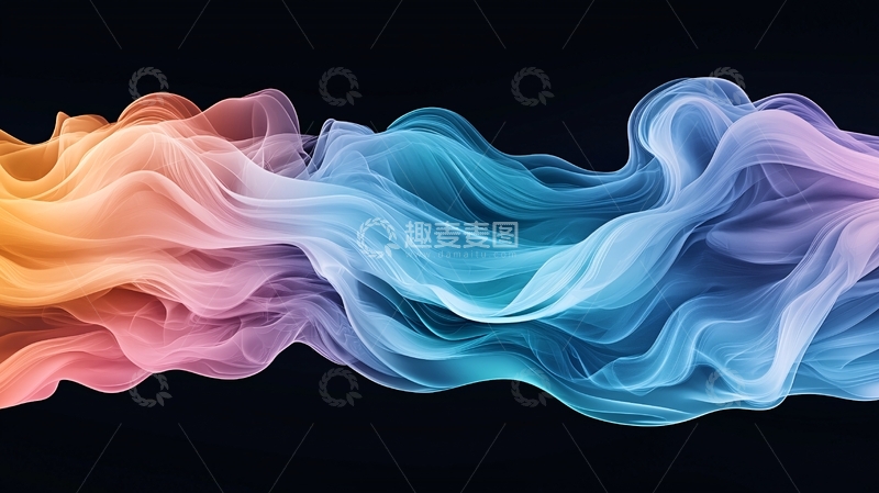 高清大图下载【趣麦麦图】彩色烟雾在黑色背景上流动