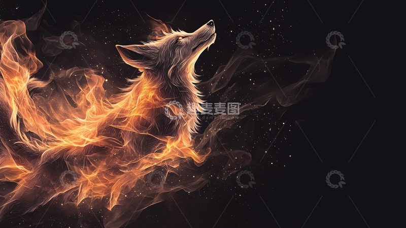 高清大图下载【趣麦麦图】火焰包裹的狐狸
