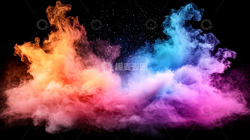 高清大图下载【趣麦麦图】彩色烟雾在黑色背景上