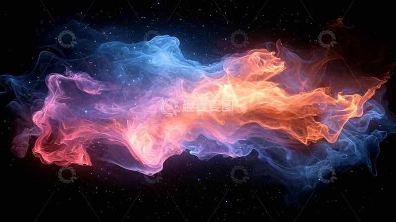 高清大图下载【趣麦麦图】彩色烟雾在黑暗背景中飘散