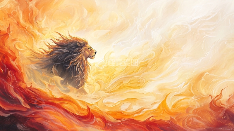 高清大图下载【趣麦麦图】火焰中咆哮的狮子