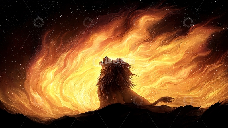 高清大图下载【趣麦麦图】火焰中的雄狮剪影