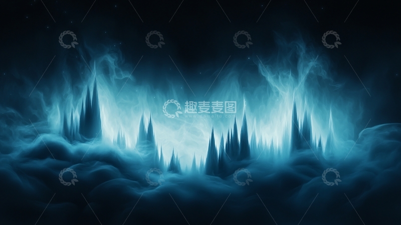 高清大图下载【趣麦麦图】神秘蓝色光芒城市剪影