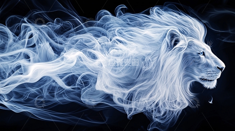 高清大图下载【趣麦麦图】白色烟雾缭绕的狮子