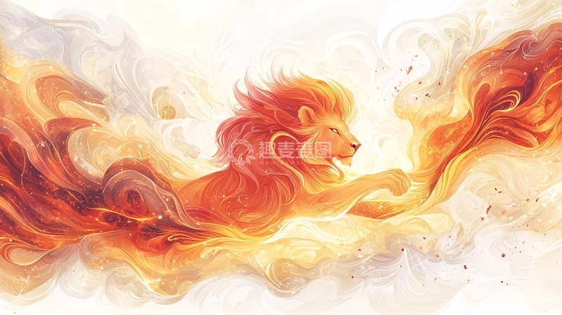 高清大图下载【趣麦麦图】火焰般的狮子在云端奔跑