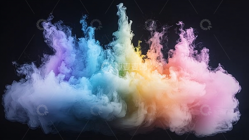 高清大图下载【趣麦麦图】彩色烟雾在黑色背景中绽放