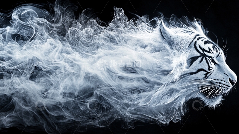 高清大图下载【趣麦麦图】白色老虎烟雾缭绕特效