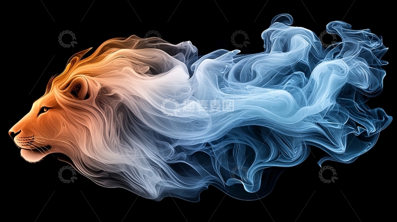 高清大图下载【趣麦麦图】狮子头部的火焰和冰