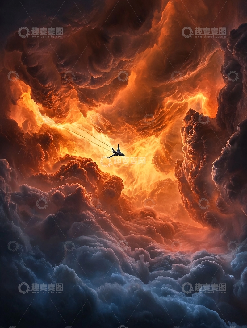 高清大图下载【趣麦麦图】飞机穿梭于壮丽云层