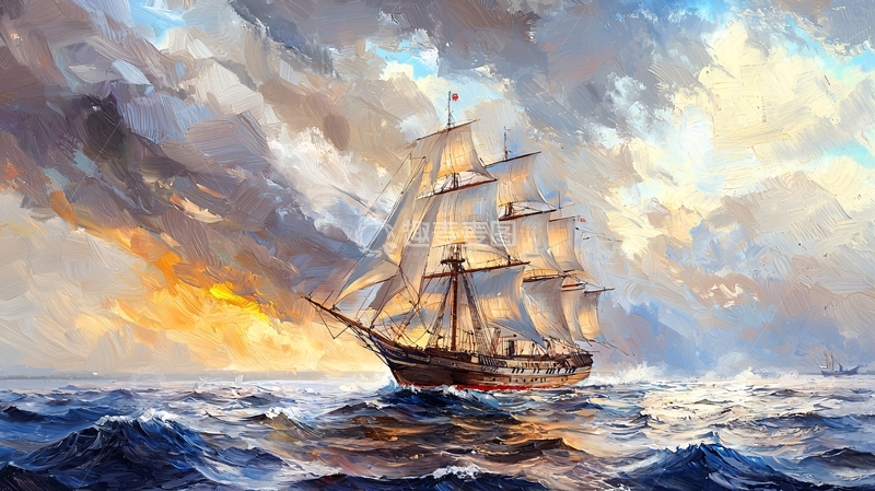 高清大图下载【趣麦麦图】暴风雨中的帆船