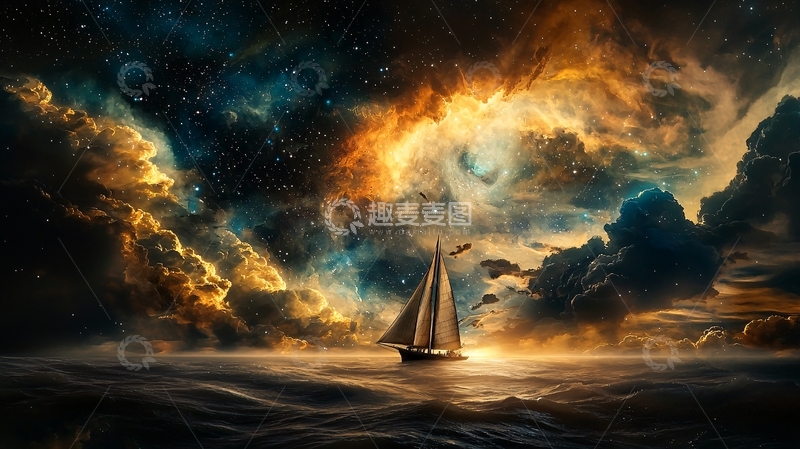 高清大图下载【趣麦麦图】波澜壮阔的海面帆船