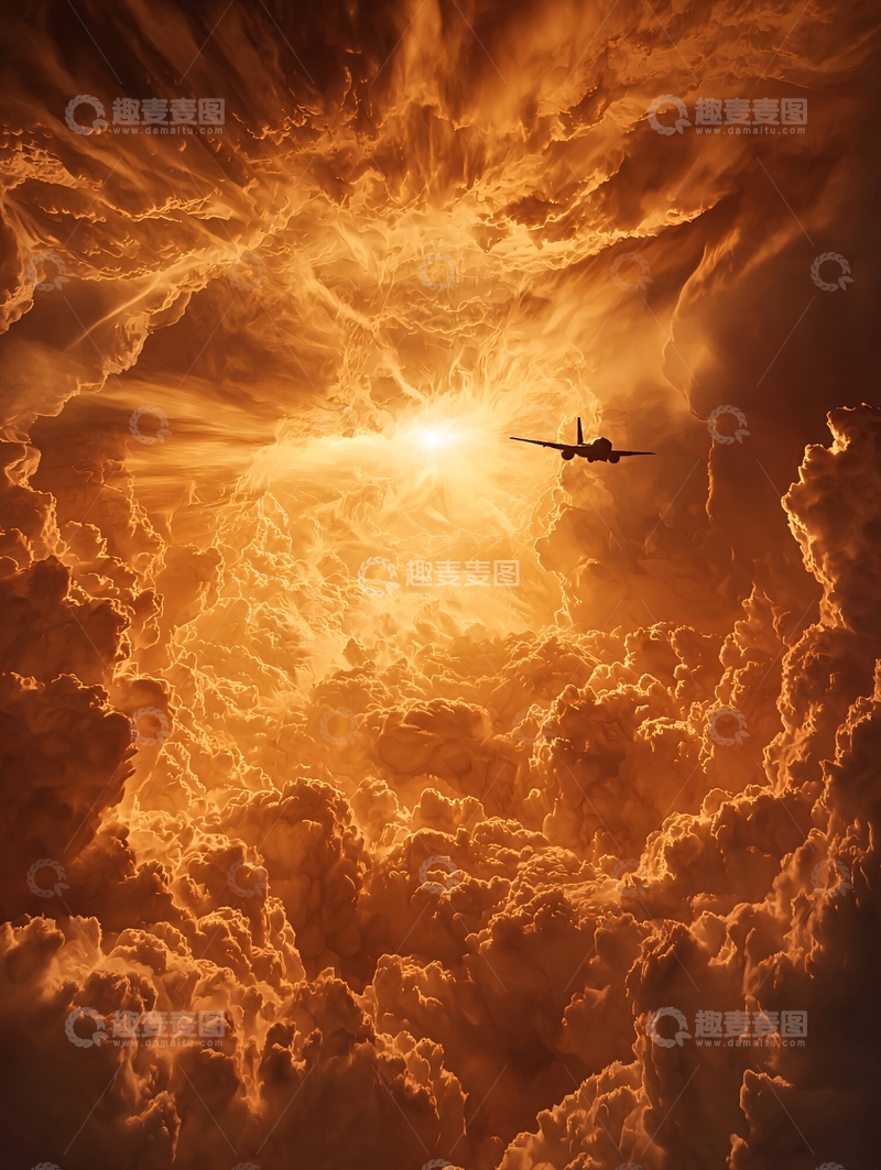 高清大图下载【趣麦麦图】飞机穿梭云层中