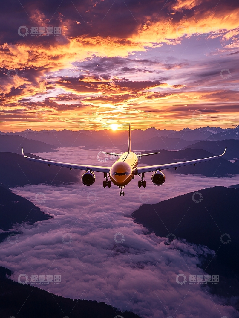 高清大图下载【趣麦麦图】飞机云端日出