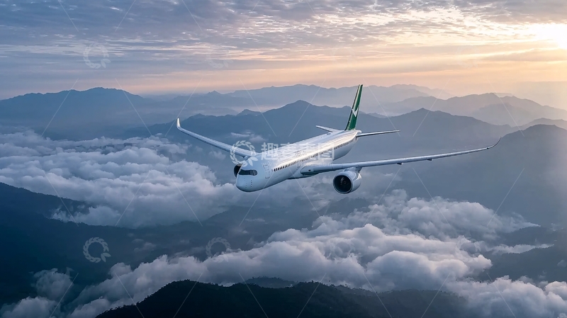 高清大图下载【趣麦麦图】飞机翱翔在云端之上