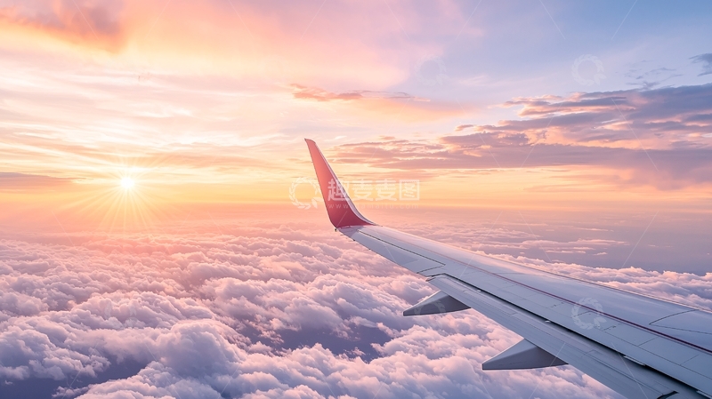 高清大图下载【趣麦麦图】飞机穿梭云层日出美景