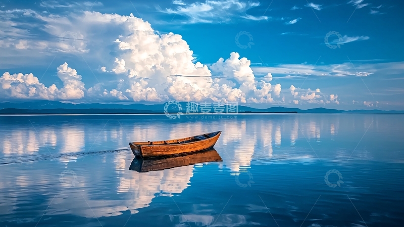 高清大图下载【趣麦麦图】平静湖面上的小船