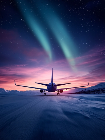 飞机极光下的跑道