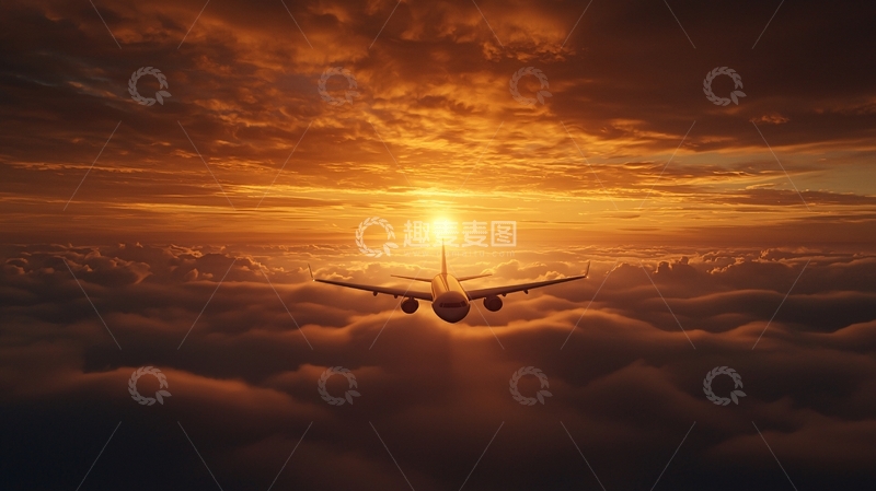 高清大图下载【趣麦麦图】飞机冲破云霄日出