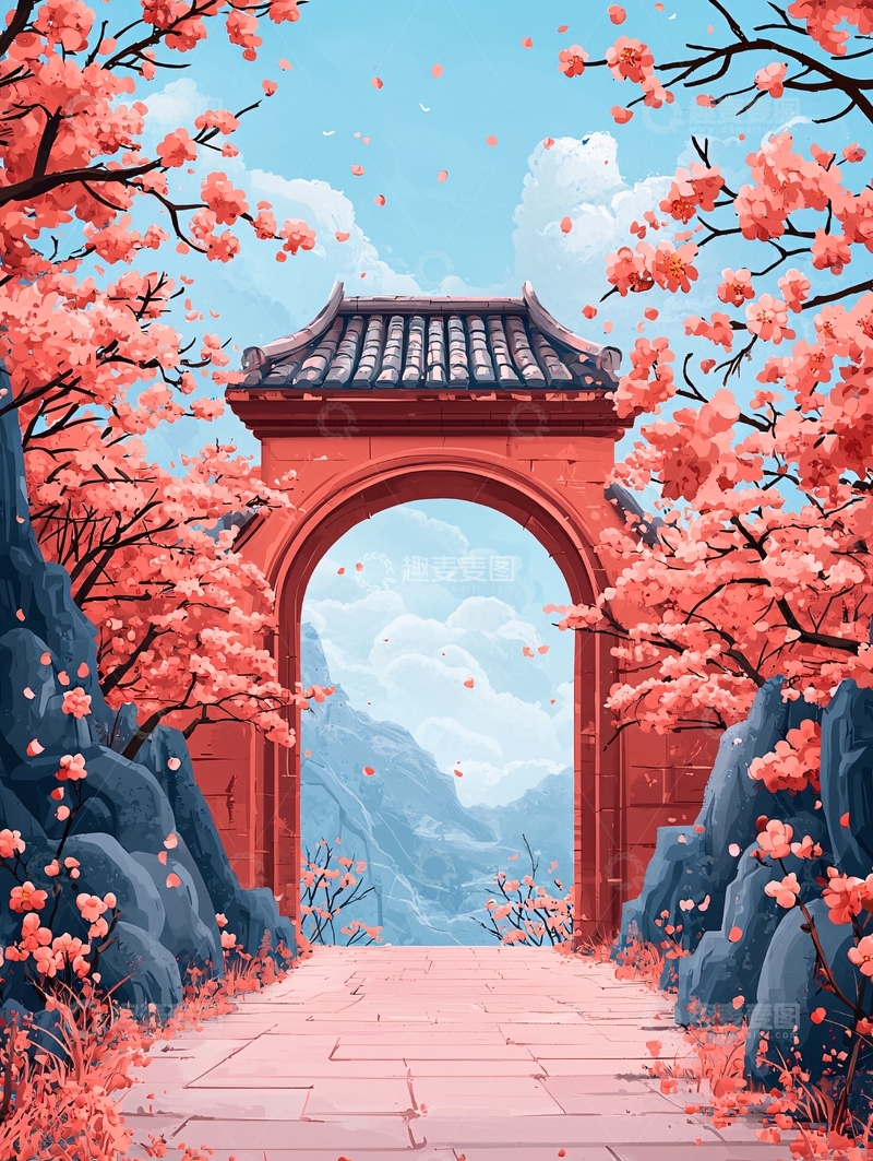 高清大图下载【趣麦麦图】通往山水秘境的拱门