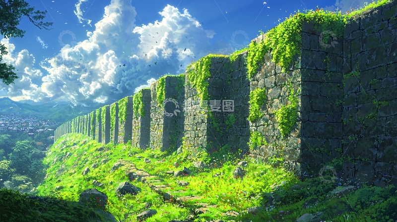 高清大图下载【趣麦麦图】青苔覆盖的古老石墙