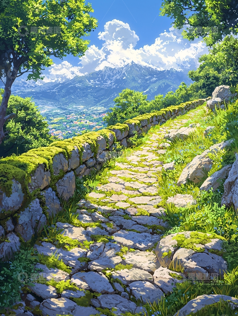 高清大图下载【趣麦麦图】山间石路风景壁纸