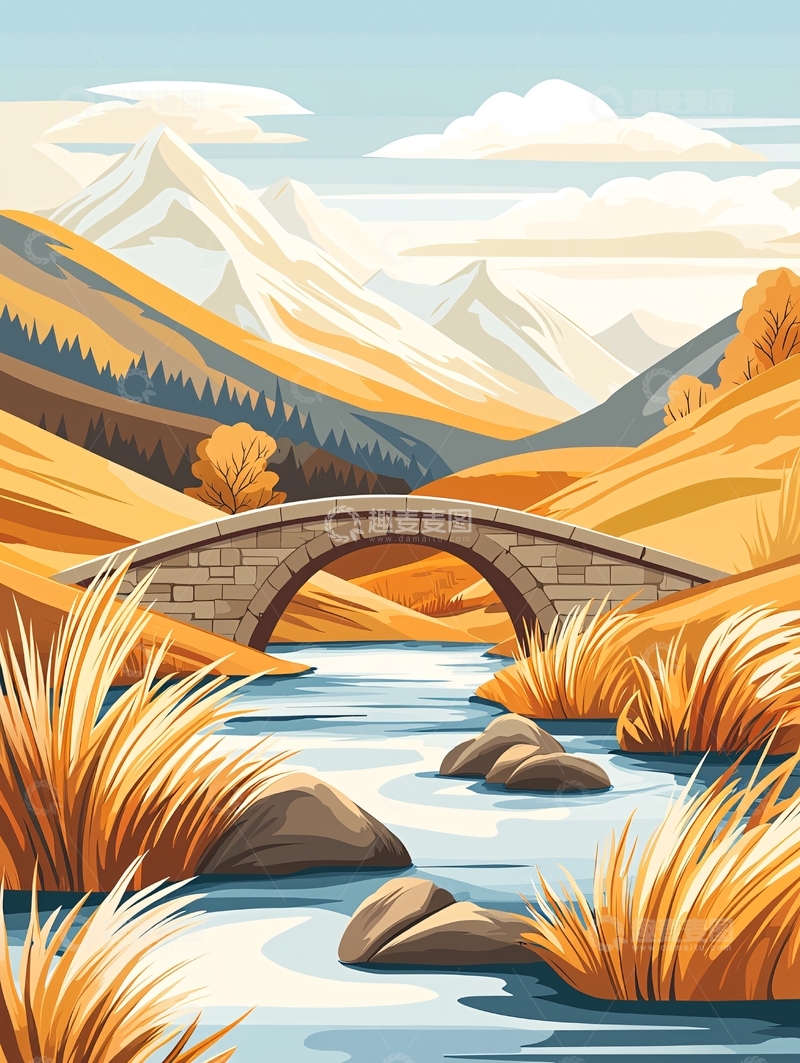 高清大图下载【趣麦麦图】山水画风的拱桥景观