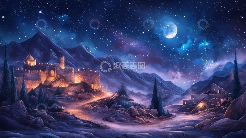 高清大图下载【趣麦麦图】梦幻城堡星空夜景