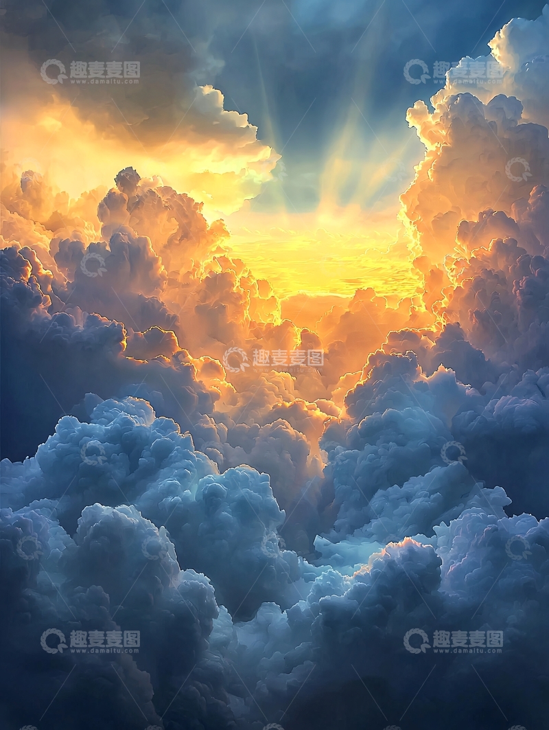 高清大图下载【趣麦麦图】壮丽云层金色光芒