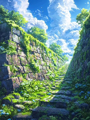 青苔覆盖的石阶古道