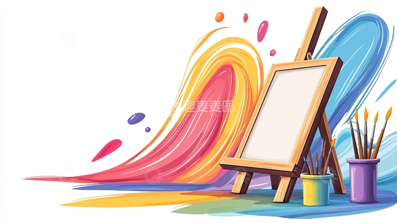 高清大图下载【趣麦麦图】多彩画笔颜料环绕画布