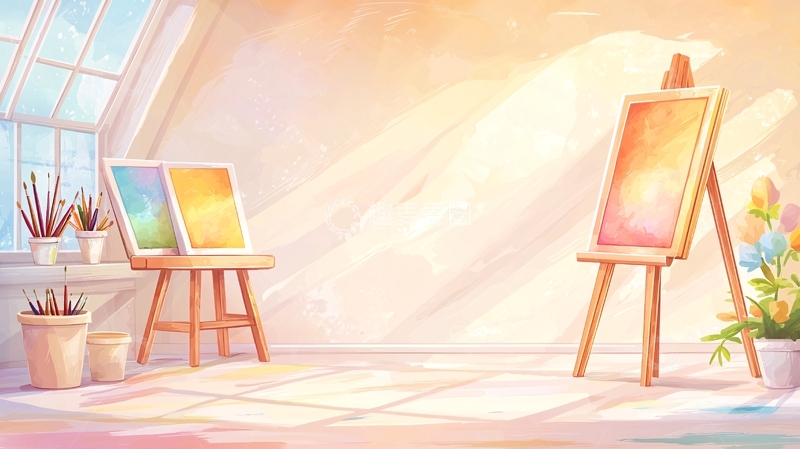 高清大图下载【趣麦麦图】阳光明媚的画室一角