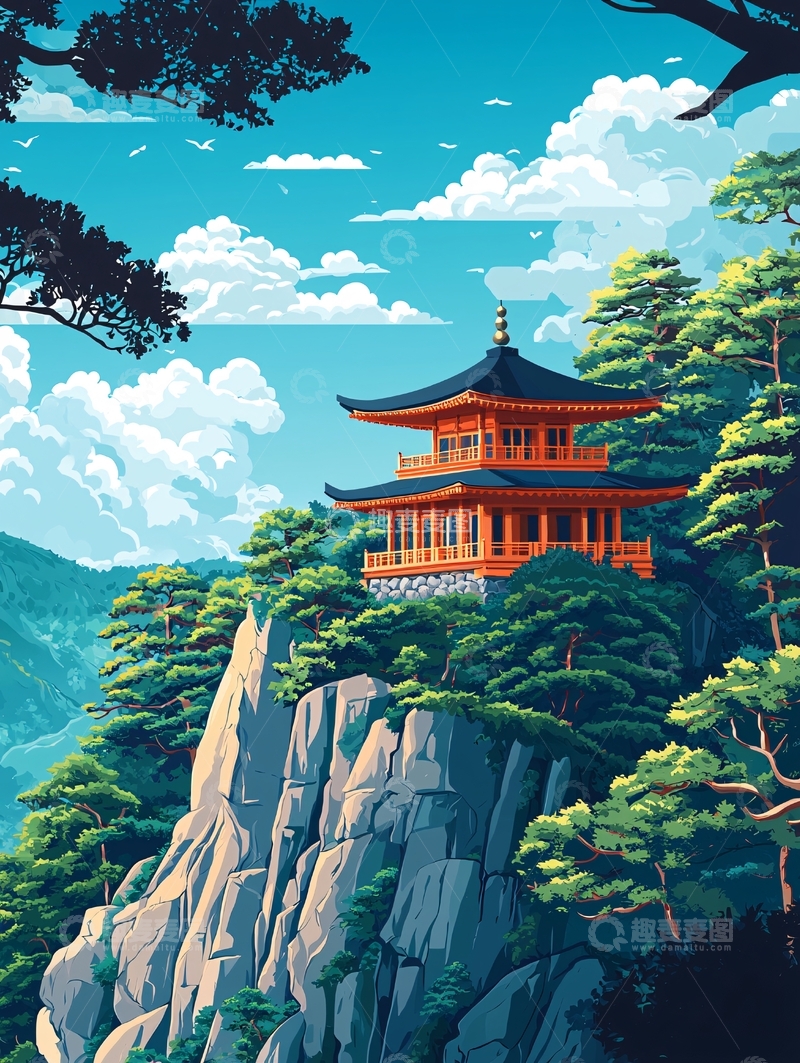 高清大图下载【趣麦麦图】山顶日式寺庙建筑