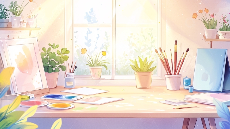 高清大图下载【趣麦麦图】阳光照进窗户的工作台