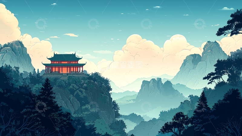 高清大图下载【趣麦麦图】山顶古建筑唯美意境