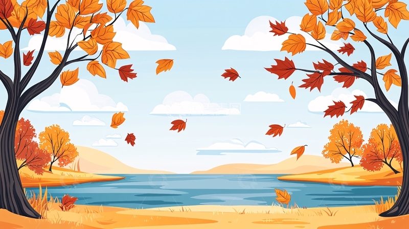 高清大图下载【趣麦麦图】秋天落叶风景卡通背景