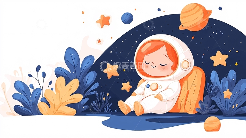 高清大图下载【趣麦麦图】宇航员女孩在星空下休息
