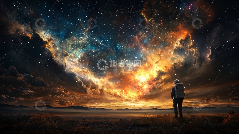 高清大图下载【趣麦麦图】夜空下孤独的人