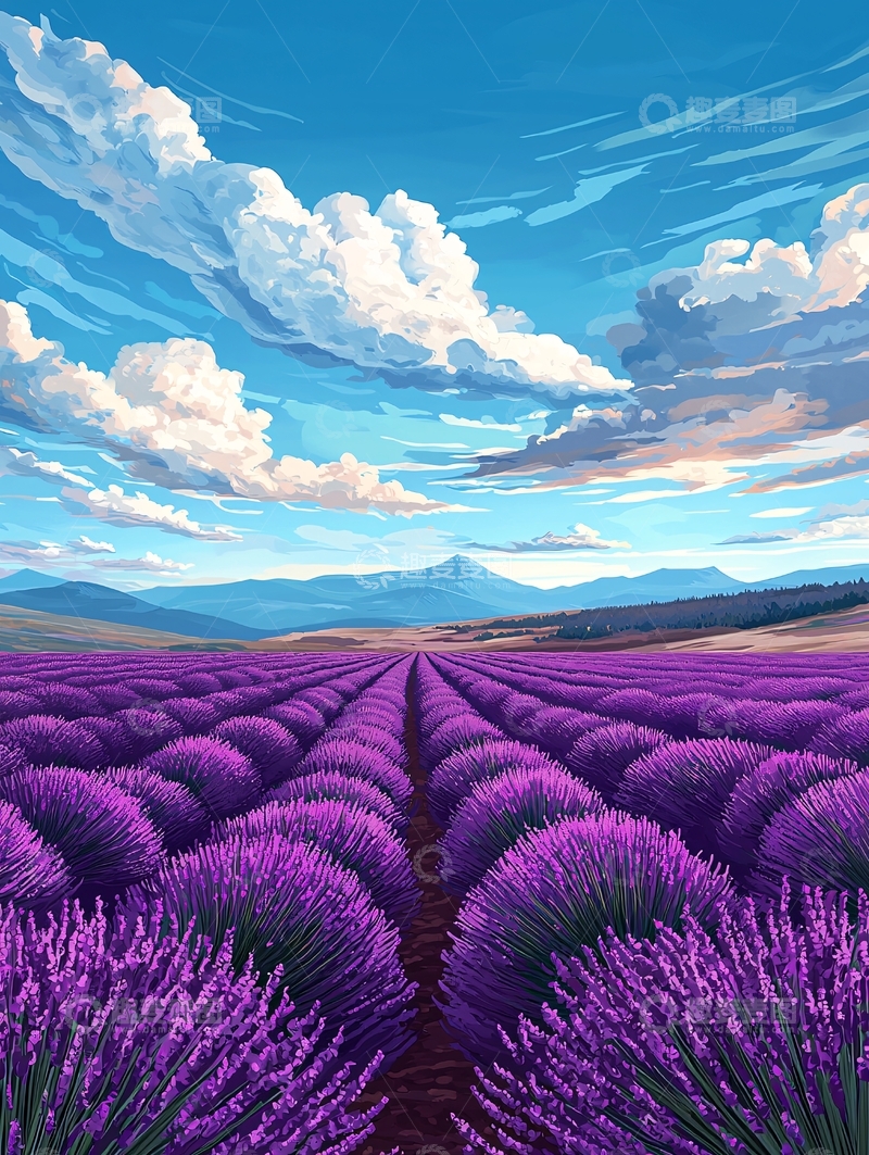高清大图下载【趣麦麦图】薰衣草田与蓝天白云
