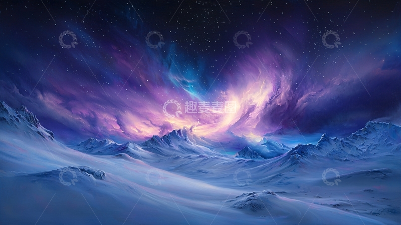高清大图下载【趣麦麦图】星空下的冰雪山脉