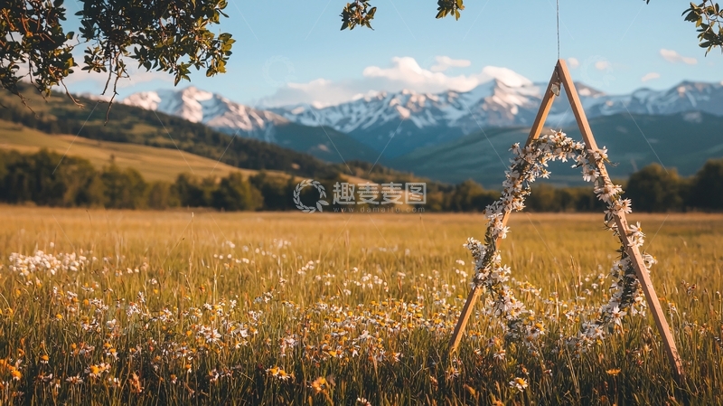 高清大图下载【趣麦麦图】田野山脉下的三角木架