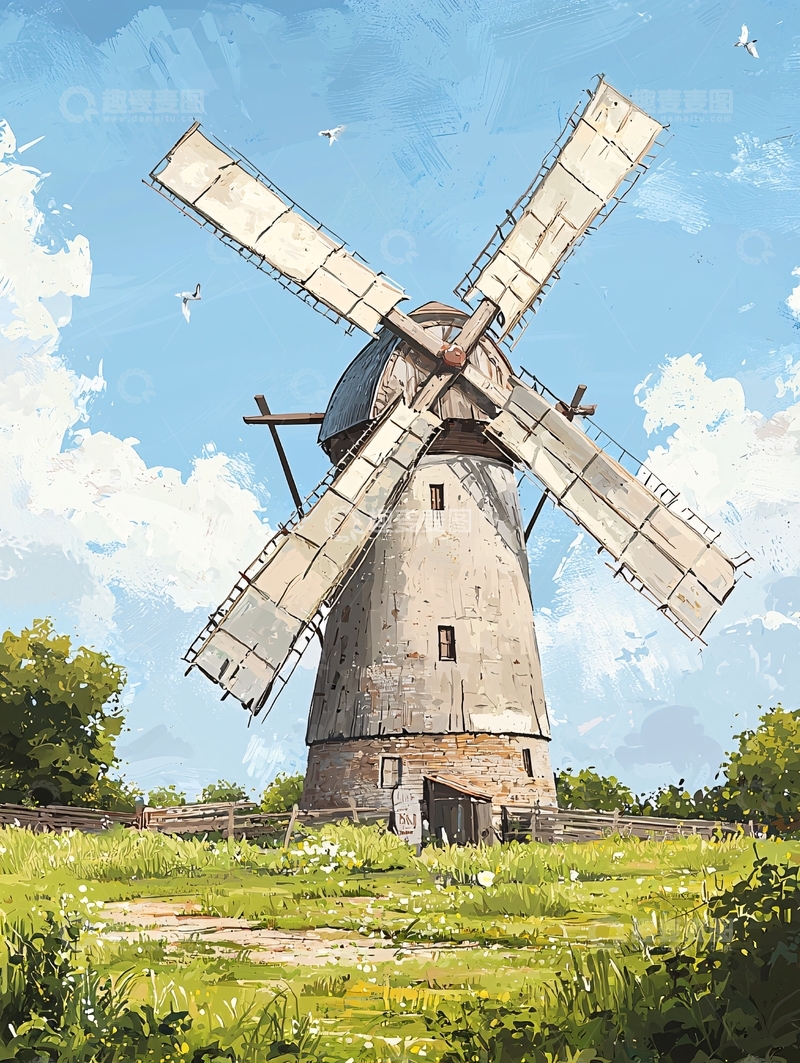 高清大图下载【趣麦麦图】风车在田野上