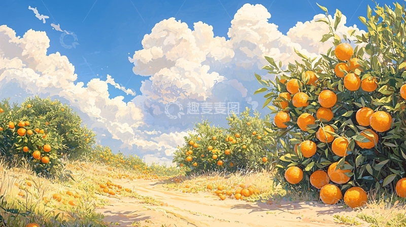 高清大图下载【趣麦麦图】阳光下的橘子园