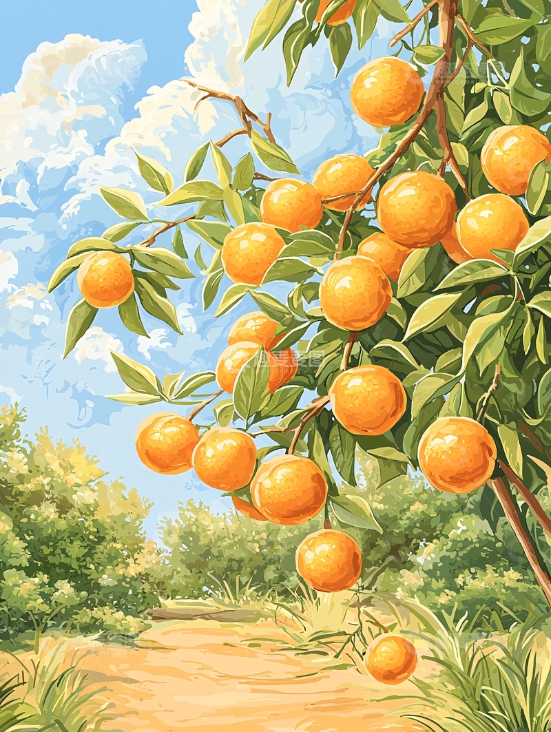 高清大图下载【趣麦麦图】枝繁叶茂的橘子树挂满果实